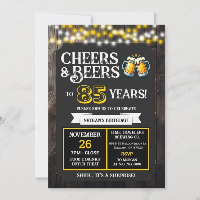 Convites Cervejaria Surprise comemora 85 anos com Cheers e  (Frente)