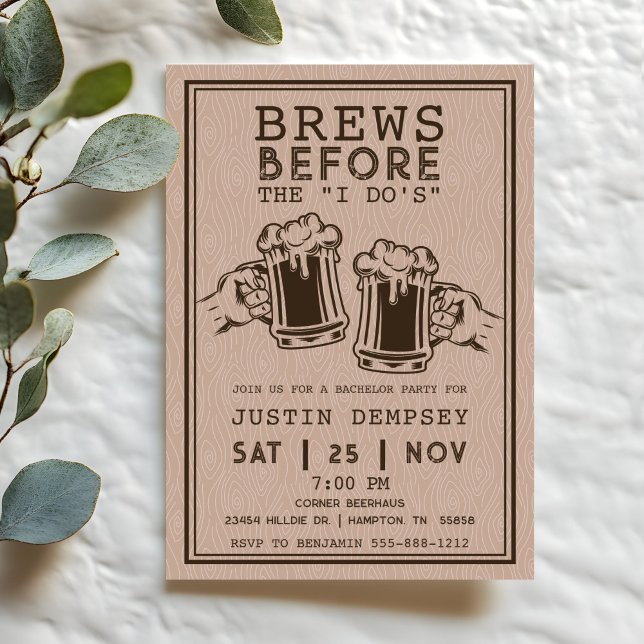 Convites Cervejas Antes da Cerimônia da Festa de Solteiro C (Brews Before i Do's Beer Mugs Bachelor Party Invitation)