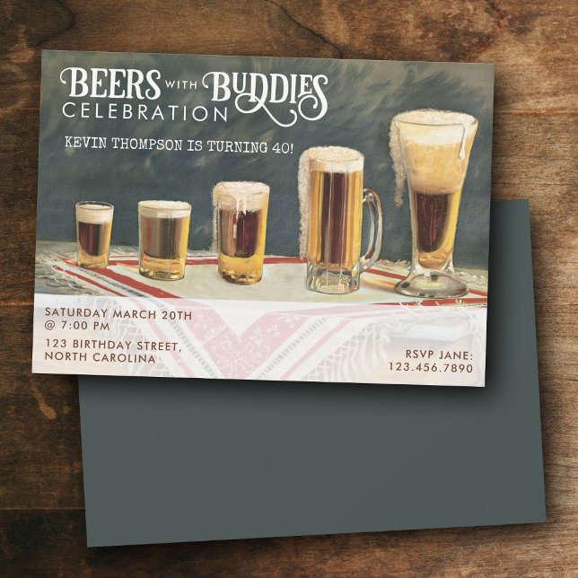 Convites Cervejas Aquarela Rústica Cervejas Amigos Aniversá (Beers Rustic Watercolor Beers Buddies Birthday Invitation)