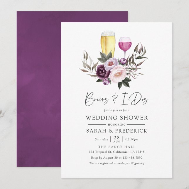 Convites Cervejas Florais de Veludo Profundo Antes dos I Do (Frente/Verso)