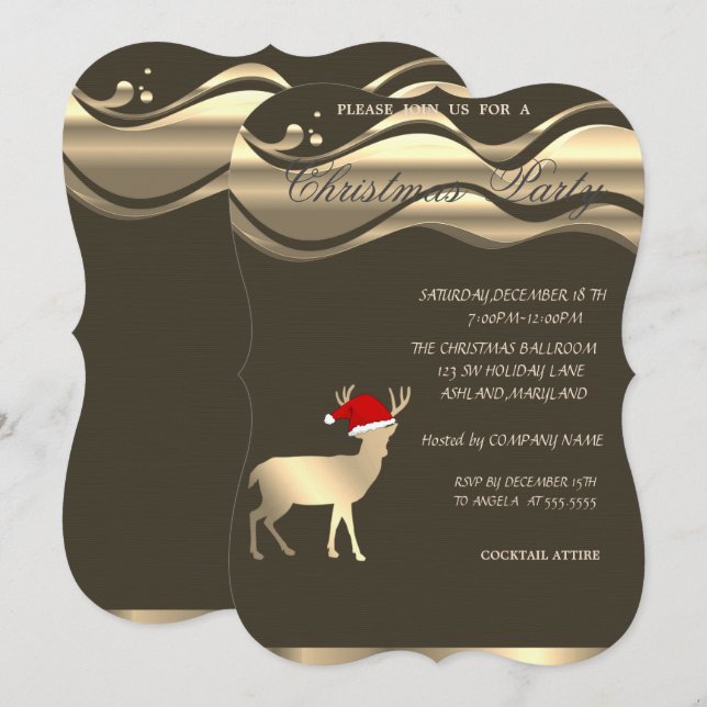 Convites Cervo de Natal Elegante com Chapéu de Papai Noel,  (Frente/Verso)