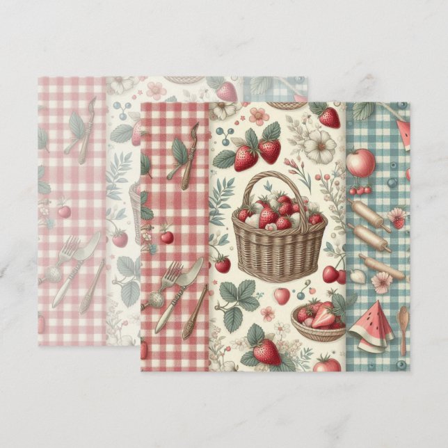 Convites Cesta de Frutas Gingham Diversão (Frente/Verso)