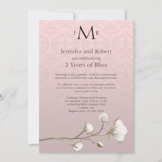 Convites Cetim de Algodão Aniversário de 2 Anos de Casament (Frente)