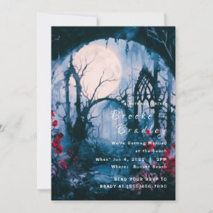 Convites Céu Azul Brilhante & Rosas Vermelhas Casamento Gót