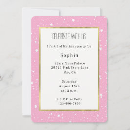 Convites Céu Branco Rosa de Estrelas Aniversário  