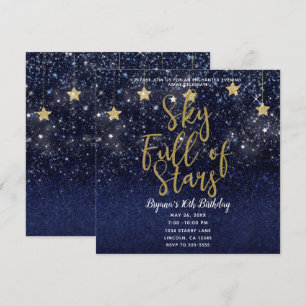 Convites Céu Cheio de Estrelas Noite Estrelada Dourado Azul