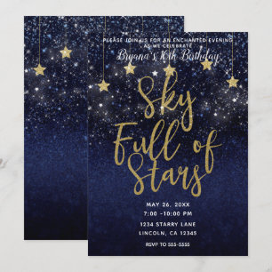 Convites Céu Cheio de Estrelas Noite Estrelada Dourado Azul