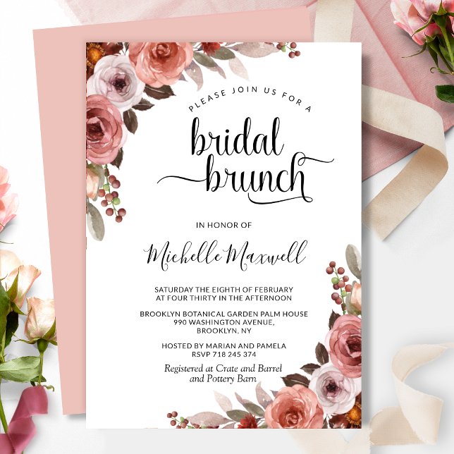 Convites Céu Chic em Rosa, Brunch Floral de Noiva (Criador carregado)