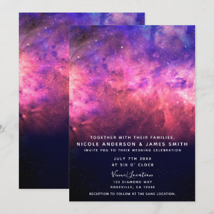 Convites Céu de Casamento Galáxia Cósmica Estrelas Roxo Ros