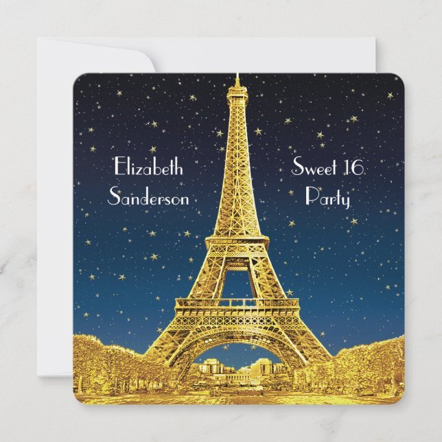 Convites Céu Dourado de Paris #2 Estrela Azul Doce 16 SQ (Frente)