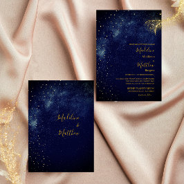 Convites Céu Noturno Astral Dourado Estrelas Azuis Casament