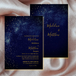 Convites Céu Noturno Astral Dourado Estrelas Azul Casamento