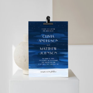 Convites Céu noturno azul marinho. Casamento pintado modern