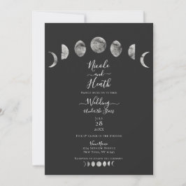 Convites Céu Noturno Cinza Fases da Lua Aquarela Casamento