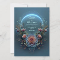 Céu Noturno com Halo Azul Luminoso e Flora Teal de