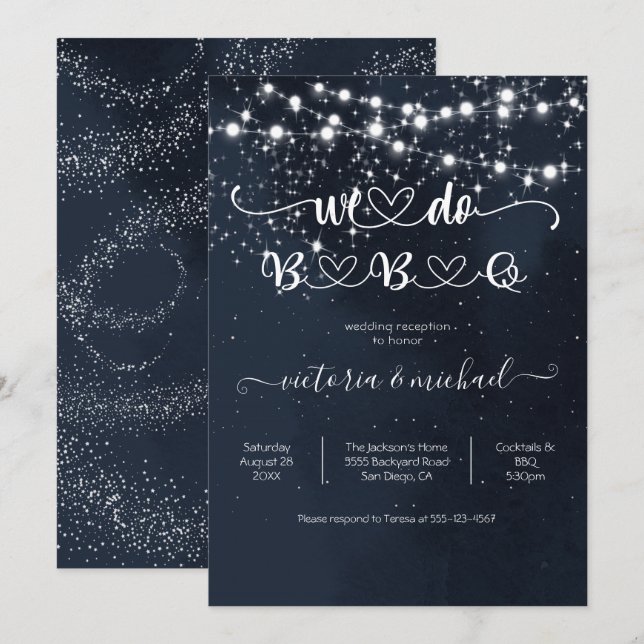 Convites Céu Noturno Corda de luzes Fazemos Churrasco (Frente/Verso)