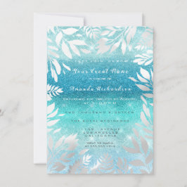 Convites Céu Oceano Azul Brilho Ombre Floral Folha Naval