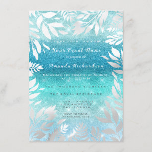 Convites Céu Oceano Azul Brilho Ombre Floral Folha Naval