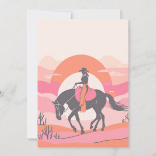 Convites Céus do Deserto com Cowgirl Andando seu Cavalo