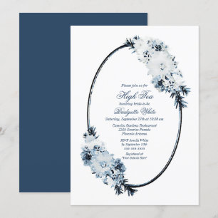 Convites Chá Alto Floral Azul Elegante