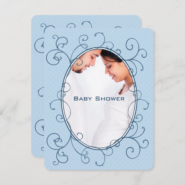 Convites Chá Azul de Foto do Bebê-Bebê do Bolinhas Antiquad (Frente/Verso)