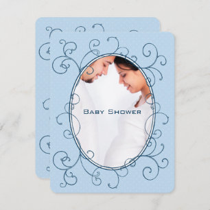 Convites Chá Azul de Foto do Bebê-Bebê do Bolinhas Antiquad