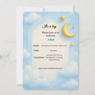Convites Chá Baby Boy Invite - Design Elegante Azul