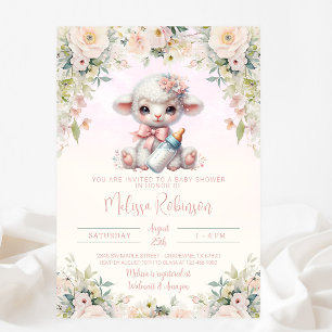 Convites Chá Bebê Rosa Floral Doce Bebê Cordeiro Recém-Nasc