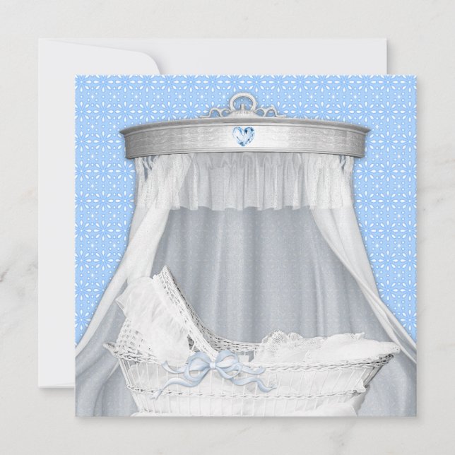 Convites Chá Blue Bassinet Baby Boy (Frente)