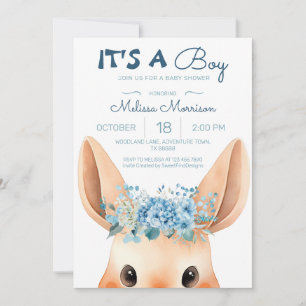 Convites Chá Blue Floral Bunny Baby Boy