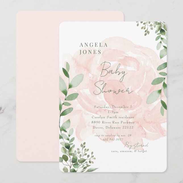 Convites Chá Blush Floral Sweet Baby Rounet (Frente/Verso)
