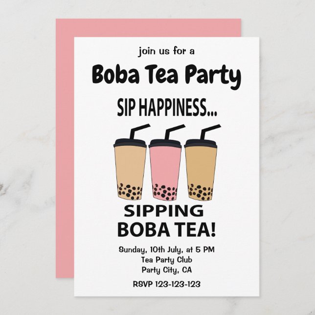 Convites Chá Boba Bubble Tea Festa de Chá Boba (Frente/Verso)