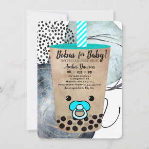 Convites Chá Boba em Aquarela Fofa para Churrasco de Bebê M