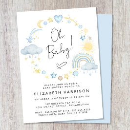 Convites Chá Boho Rainbow Watercolor Baby Boy
