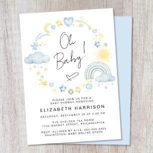 Convites Chá Boho Rainbow Watercolor Baby Boy
