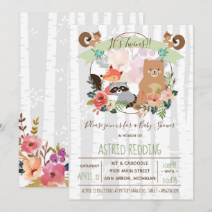 Convites Chá Boho Rustic Primavera Birch Woodland Twins