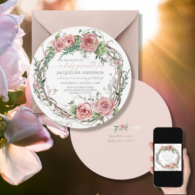 Convites Chá BOHO Watercolor Flower Wreath (Criador carregado)