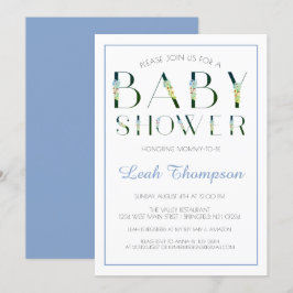 Convites Chá Bold Blue Floral Letters Baby Boy