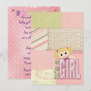 Convites Chá boneca no design de colcha