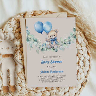 Convites Chá Bonito de Menino Convidado - Balões Azuis e Ur