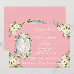 Convites Chá bonito de recém-nascidos, cor-de-rosa