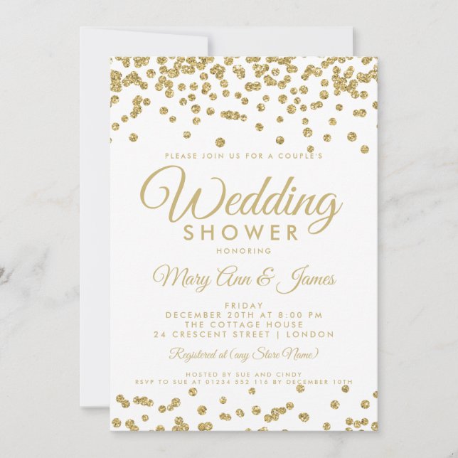 Convites Chá Branco Confetti Glitter Glitter Dourado Faux (Frente)