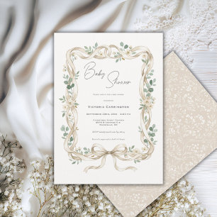 Convites Chá Branco Floral Vintage Baby Shower