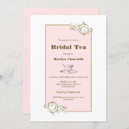 Convites Chá Brida Simples, Rosa Esmagada e Dourada