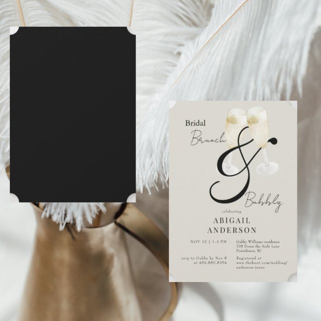 Convites Chá Bridal Beige & Black Brunch e Bubble (Criador carregado)