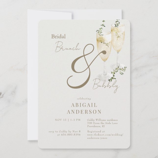 Convites Chá Bridal Beige Brunch e Bubbles (Frente)