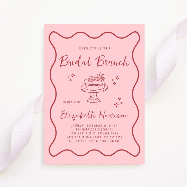 Convites Chá Bridal de Frame Vermelho Cor-de-rosa da Tendy (Whimsical pink + red bridal brunch shower invitation to set the tone for an unforgettable event)