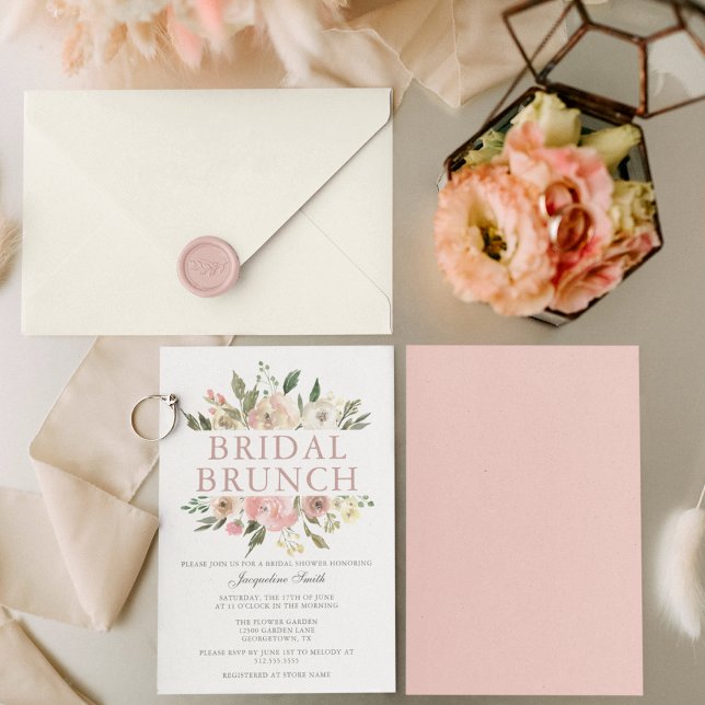 Convites Chá Bridal Floral Rosa Elegante Brunch (Criador carregado)