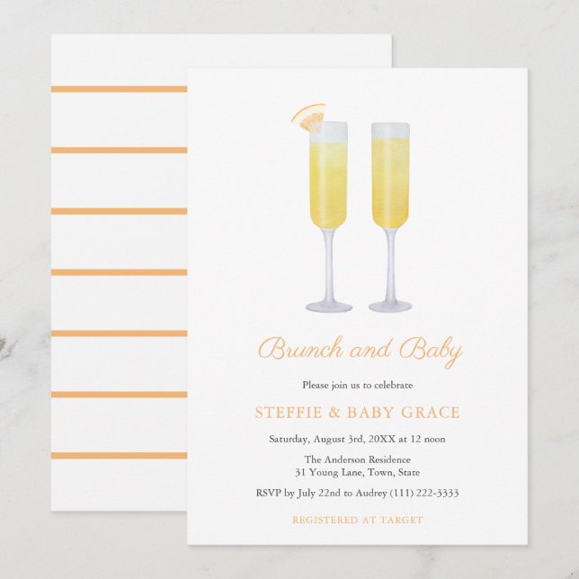 Convites Chá Brunch e Baby Mimosas ou Sip & See (Frente/Verso)