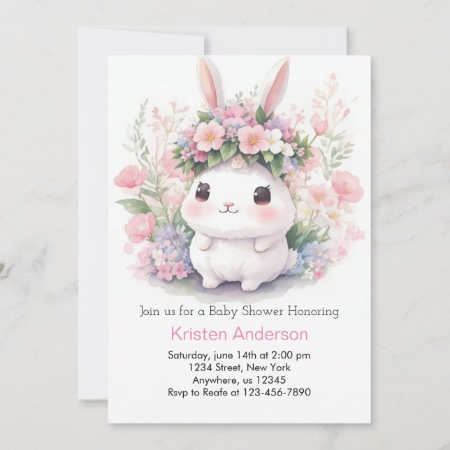 Convites Chá Bunny and Blooms Baby Girl (Frente)